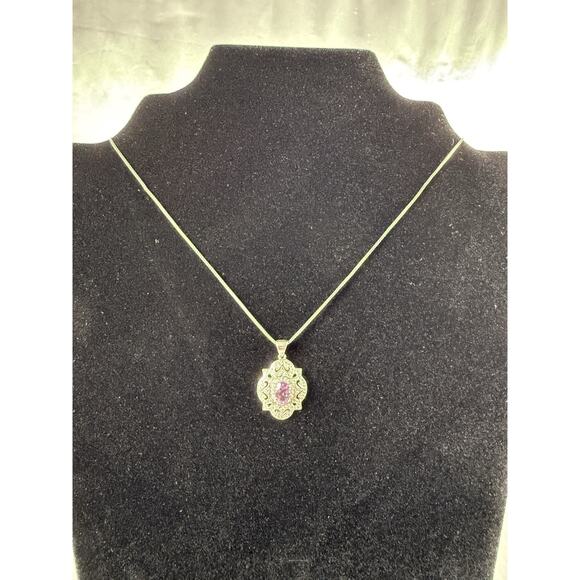 Vintage Amethyst Necklace 925 Sterling Silver Box Chain 18" Fancy Elegant - Picture 5 of 5